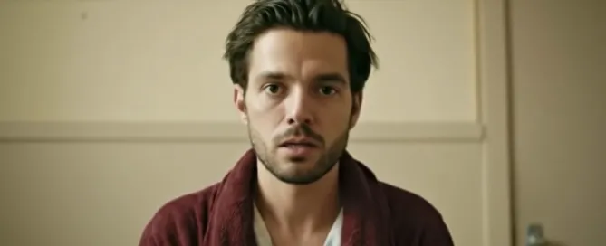 Henry looking stunned and disoriented while sitting in the mental hospital, from the short story 'Seconds'