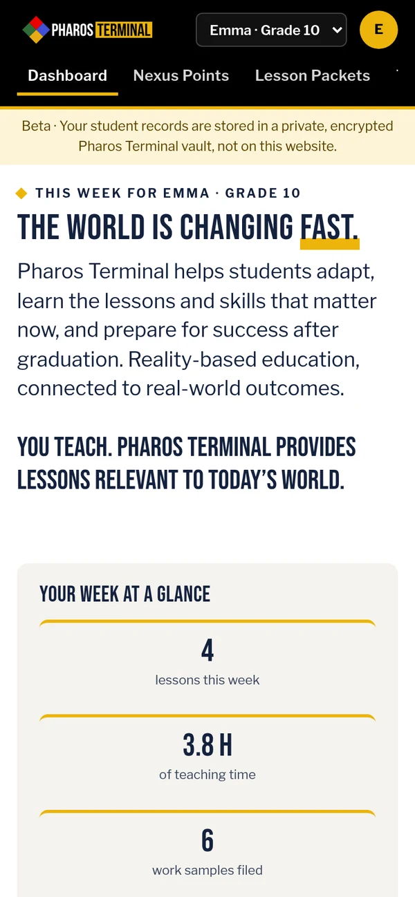 The Pharos Terminal dashboard on a phone.