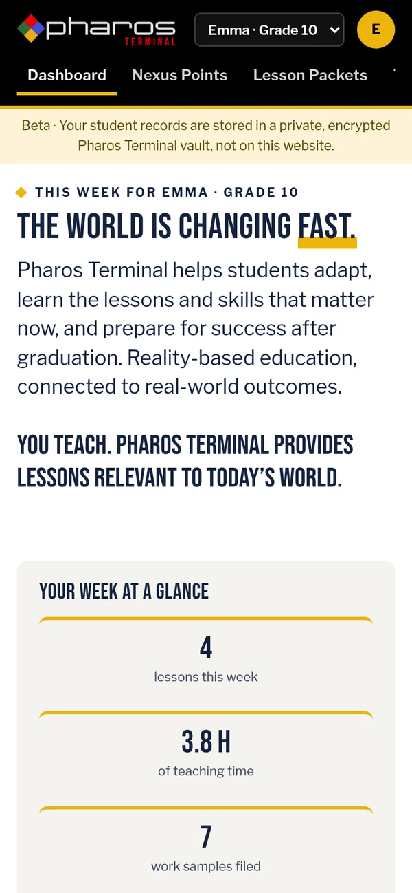 The Pharos Terminal dashboard on a phone.