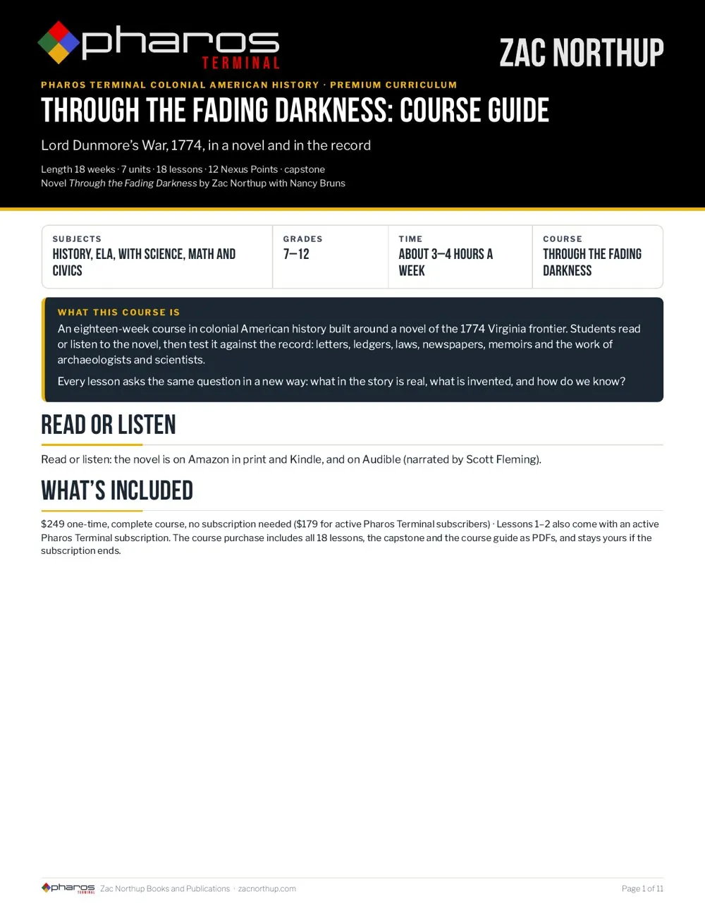 Pharos History Through Fiction: Through the Fading Darkness, 18-Week Colonial History Course