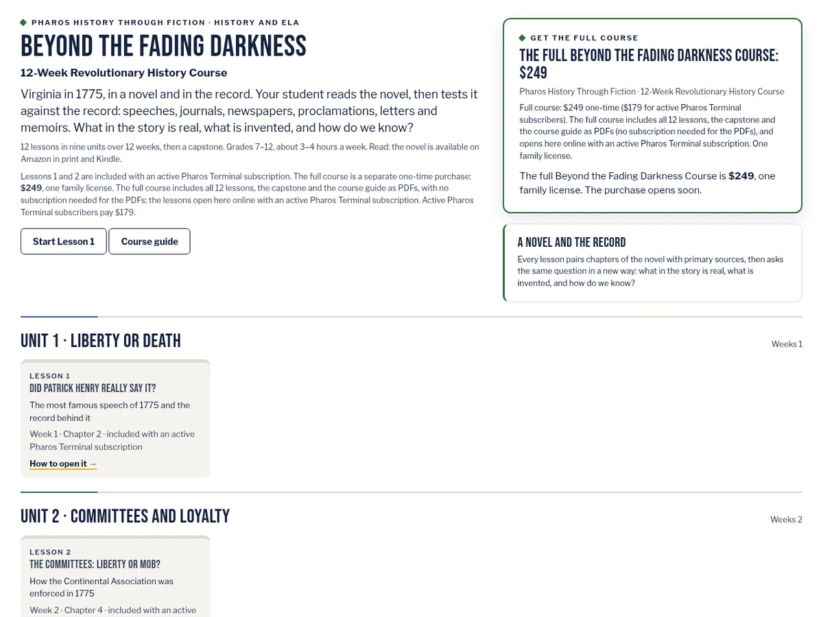 The Beyond the Fading Darkness course in Pharos Terminal.
