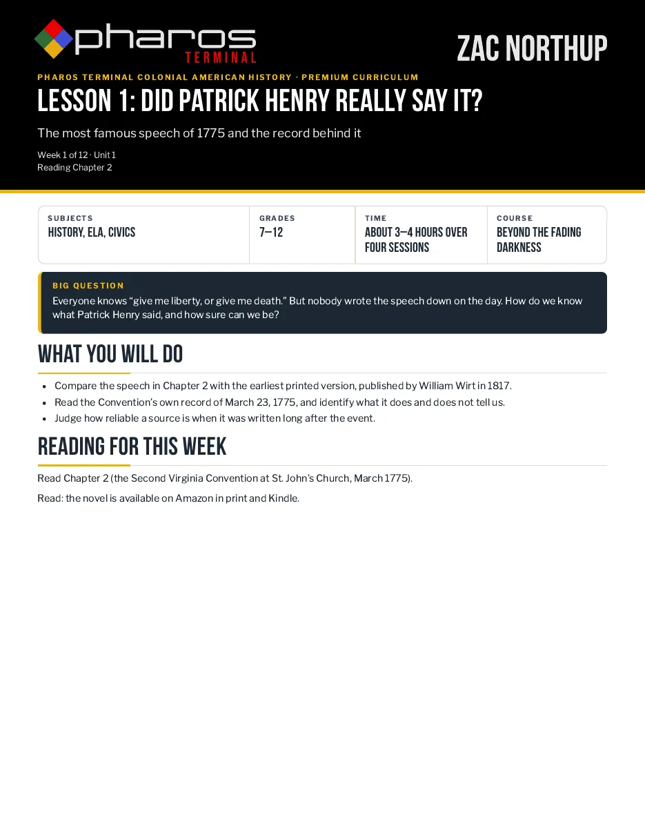 Page 1 of Lesson 1 of the Beyond the Fading Darkness course PDF.