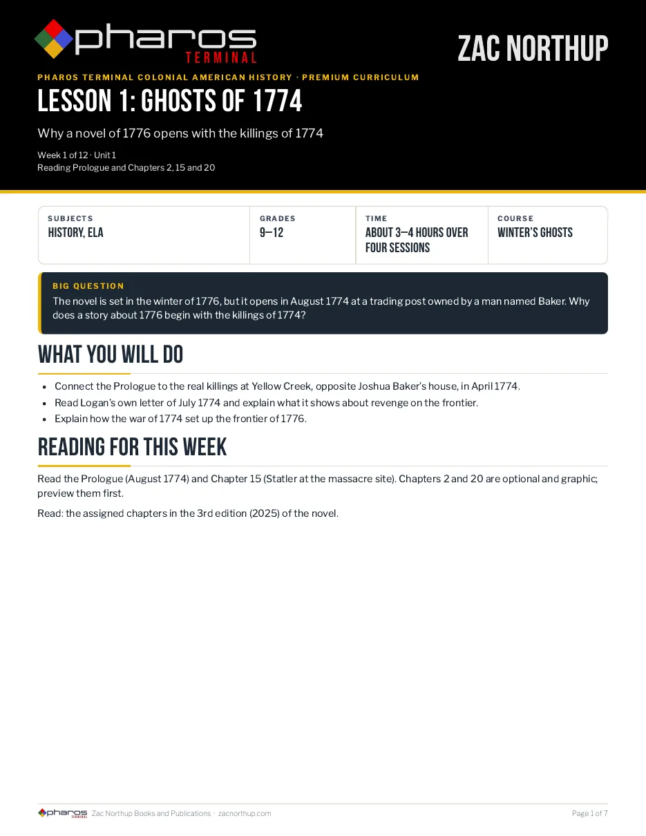 Page 1 of Lesson 1 of the Winter’s Ghosts course PDF.